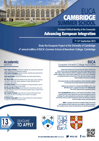 Прием заявок на участие в Летней школе European University College Association - Cambridge Summer School до 13.04.2015